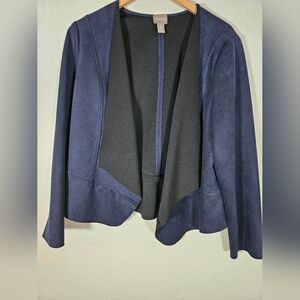 Chicos Suede Feel Blazer Jacket navy black lapel open front SZ12